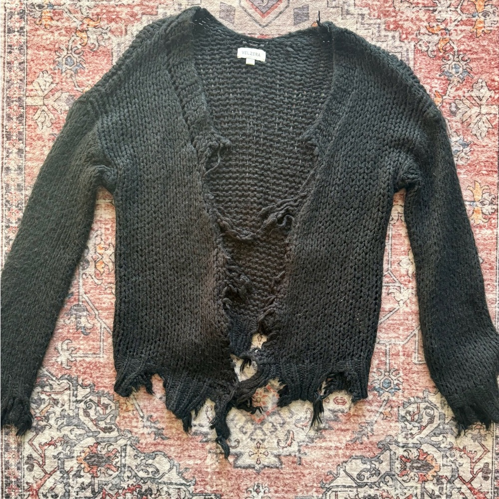 Velzera Black Distressed Cardigan